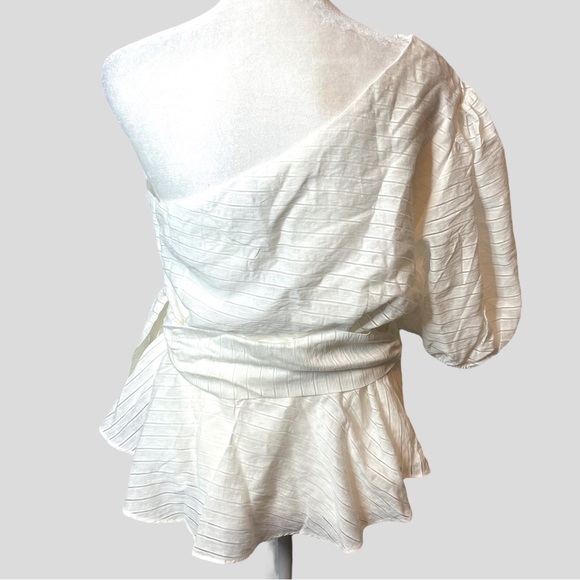 Nine West One Shoulder Shirred Tie Waist Peplum Top in White, Size XL Womens - Picture 5 of 9